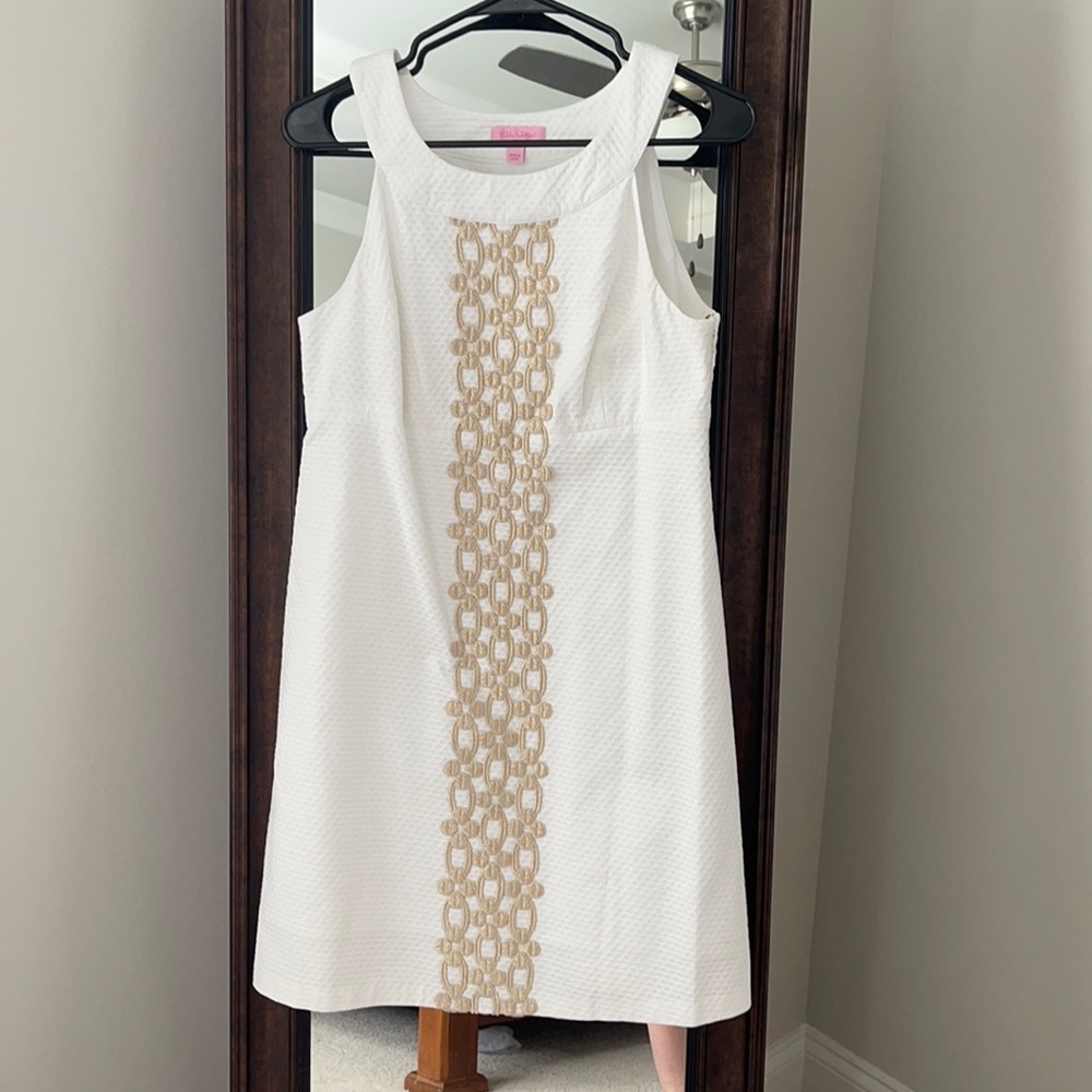 Lilly Pulitzer white dress with gold detail